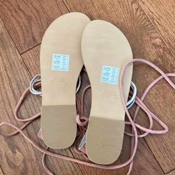 ASOS leather gladiator sandals pink and metallic gold woven size 7 EUC - Picture 6 of 8